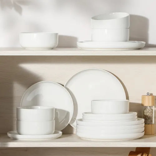 MALACASA Luna series 18-Piece Ceramic Porcelain Dinnerware Set with 6 Pcs Dinner/Dessert Plates,Bowl Tableware Set Service for 6