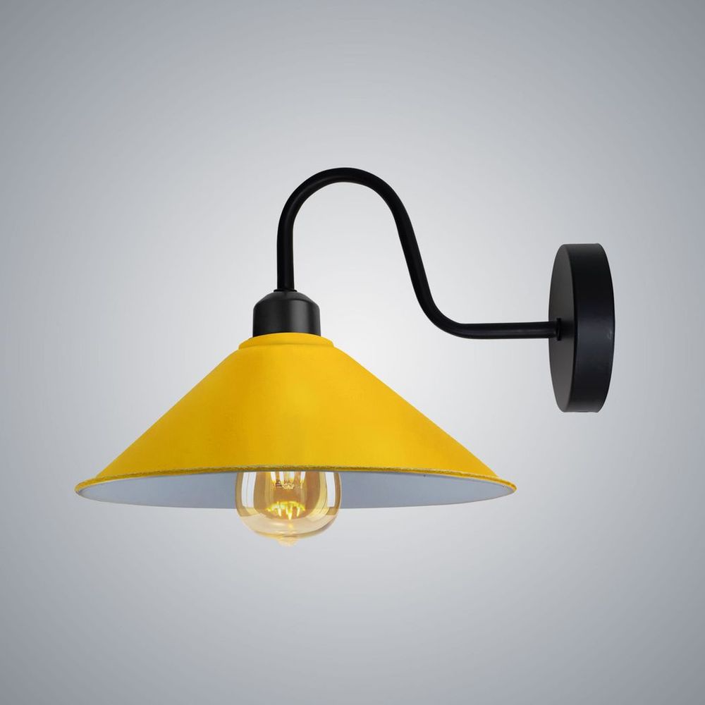 Vintage Yellow Wall Sconce, Black Swan Neck Shade, E27 Socket, Wall Mounted Light Fixture - High Quality