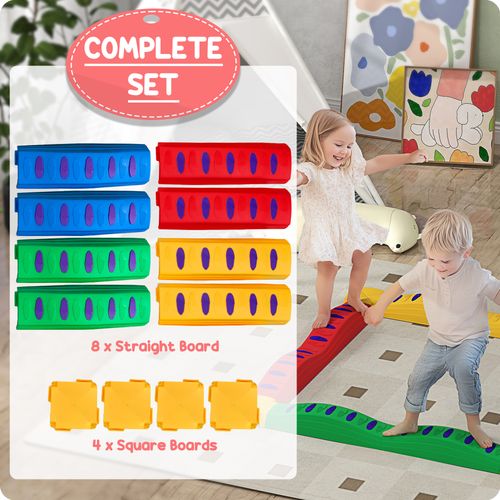 AIYAPLAY 12PCs Kids Balance Beam Stepping Stones with Non-Slip Foot Pads