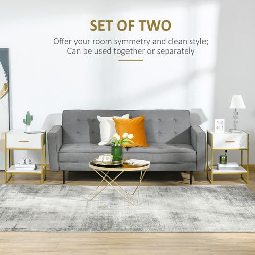 HOMCOM Modern Bedside Table Set of 2 Side Table Shelf Drawer Bedroom