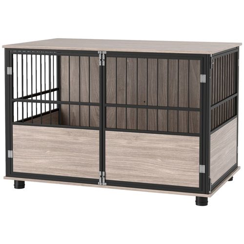 PawHut 80cm Dog Crate Furniture Dog Cage End Table Indoor w/ Doors, Cushion