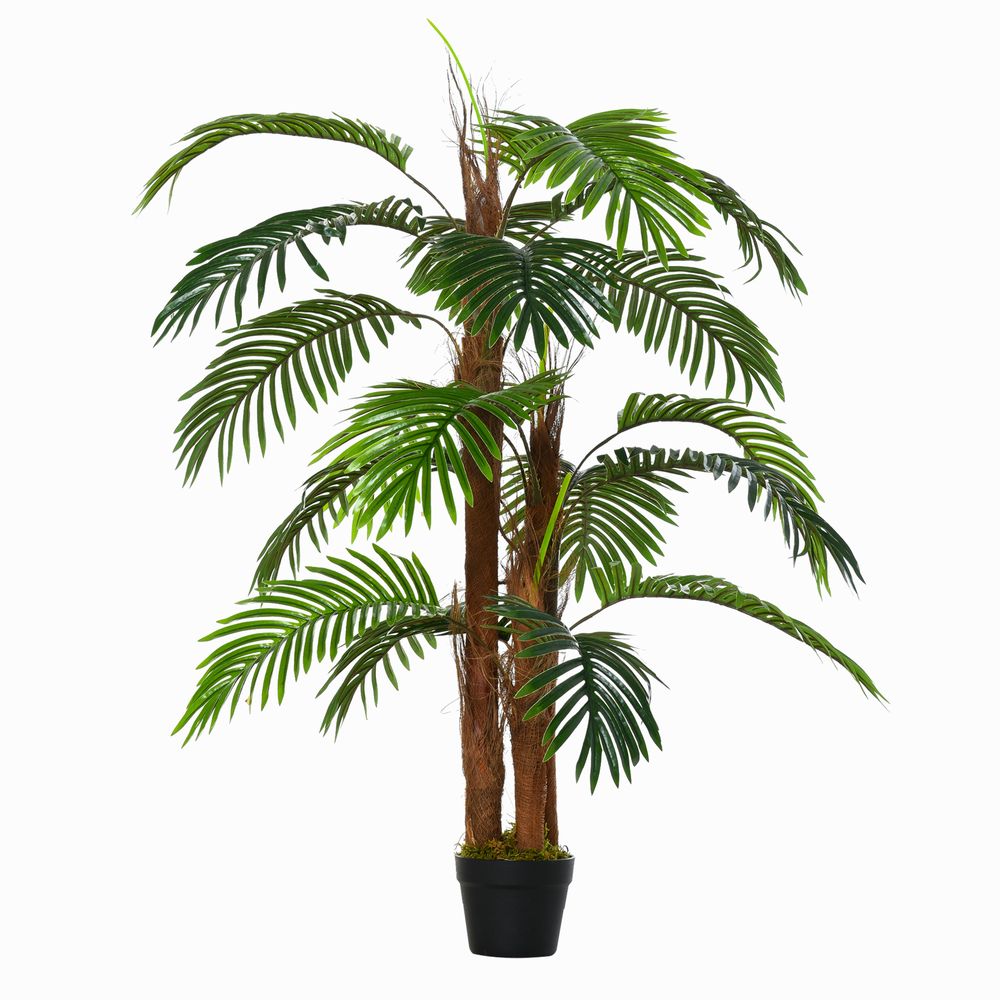 Outsunny 120cm/4FT Artificial Palm Tree Decorative Plant w/ 19 Leaves Nursery Pot Fake Plastic Indoor Outdoor Greenery Home Office Décor