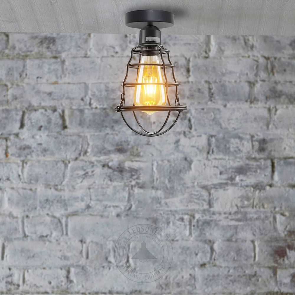 Vintage Industrial Geometric Wavy Shaped Wire Cage Light Metal Round Ceiling Rose Lighting Bulb Holder