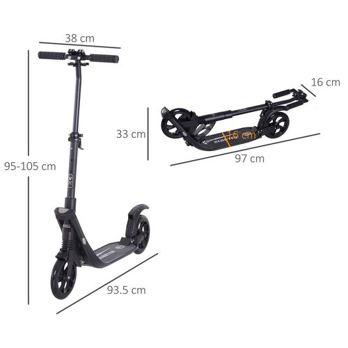 HOMCOM Folding Kick Scooter Hight-Adjustable Urban Scooter w/Rear Brake Black