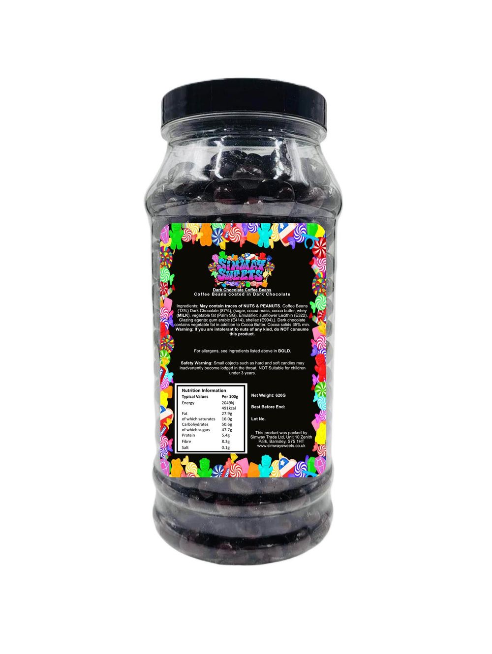 Delicious Dark Chocolate Coffee Beans in Retro Sweets Gift Jar