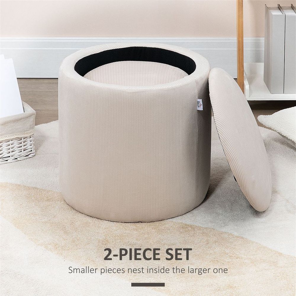 Premium Corduroy Storage Ottomans, Set of 2, Removable Lid, Cream White