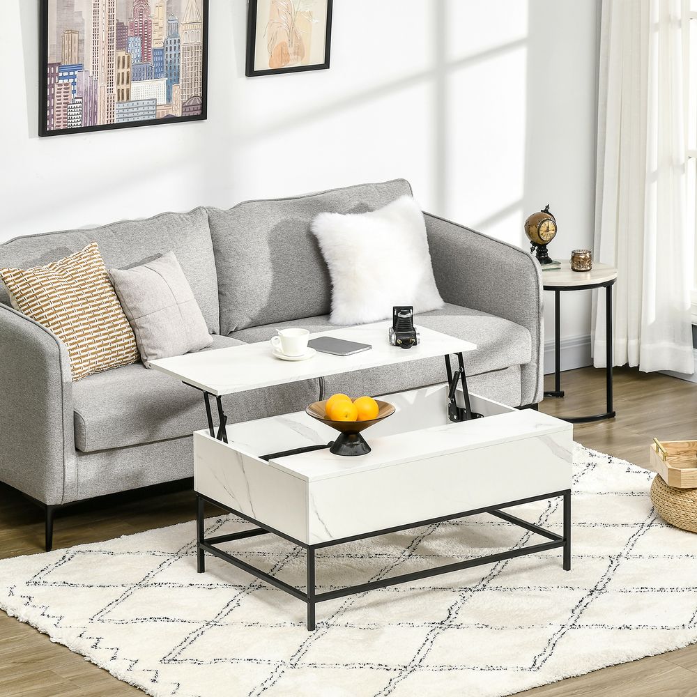Modern Lift Top Coffee Table: Hidden Storage, White