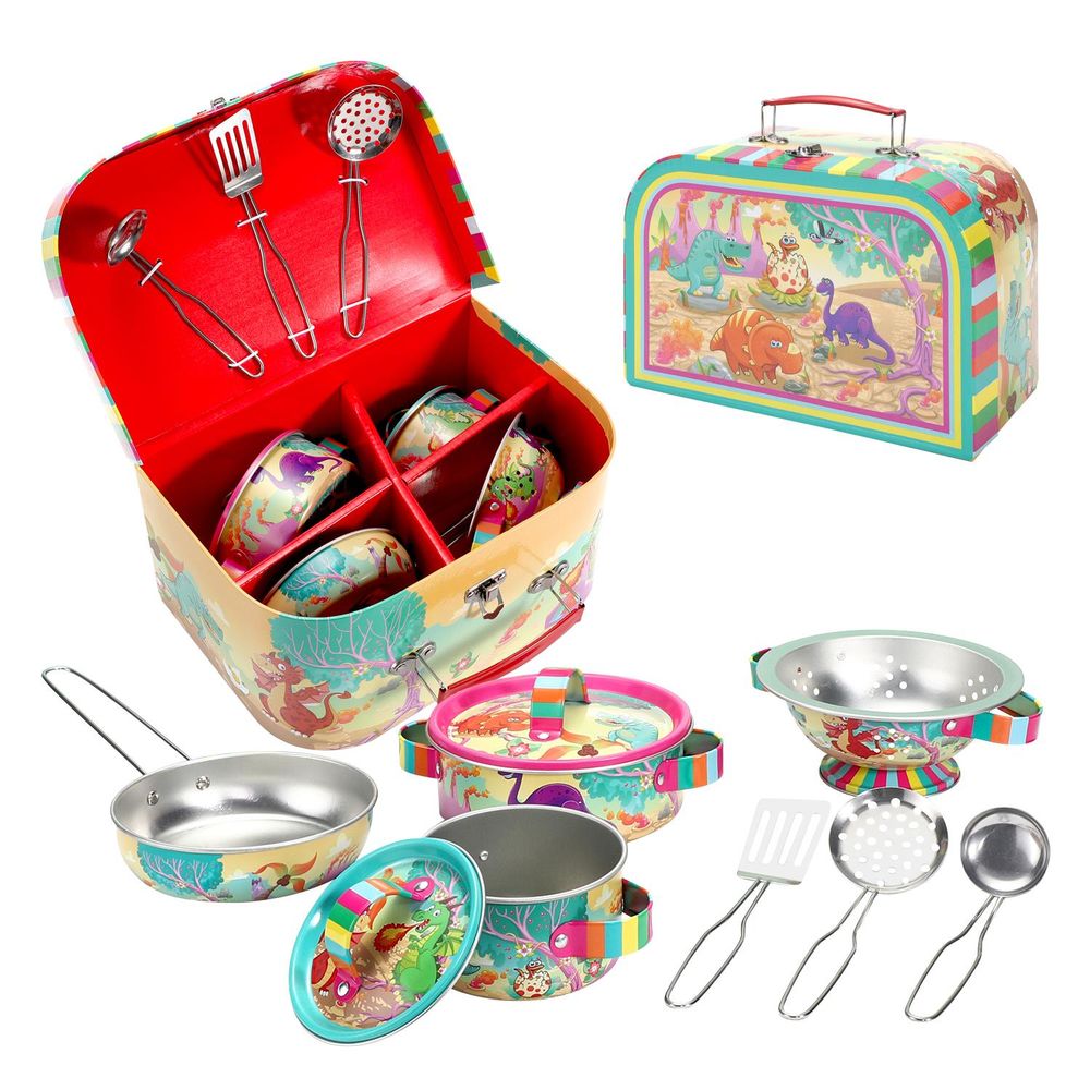 DINO KITCHENWARE SET - Exciting, Colorful, Safe. Perfect for Imaginative Play. High Quality. 10 Pieces. Best for Little Chefs!