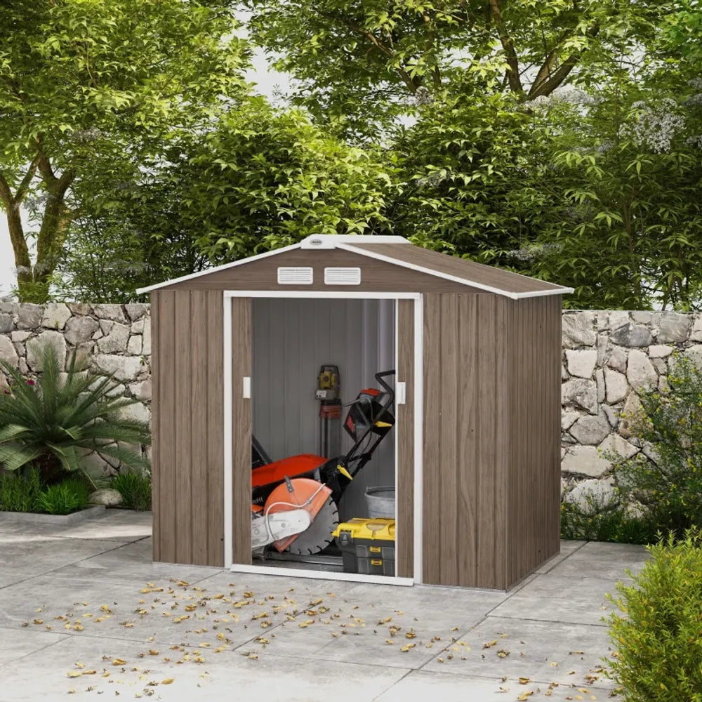 Outsunny Garden Shed Storage Unit with Locking Door Floor Foundation Vent Brown