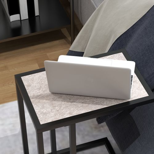 HOMCOM C Shape Side Table w/ Marble-Effect Top