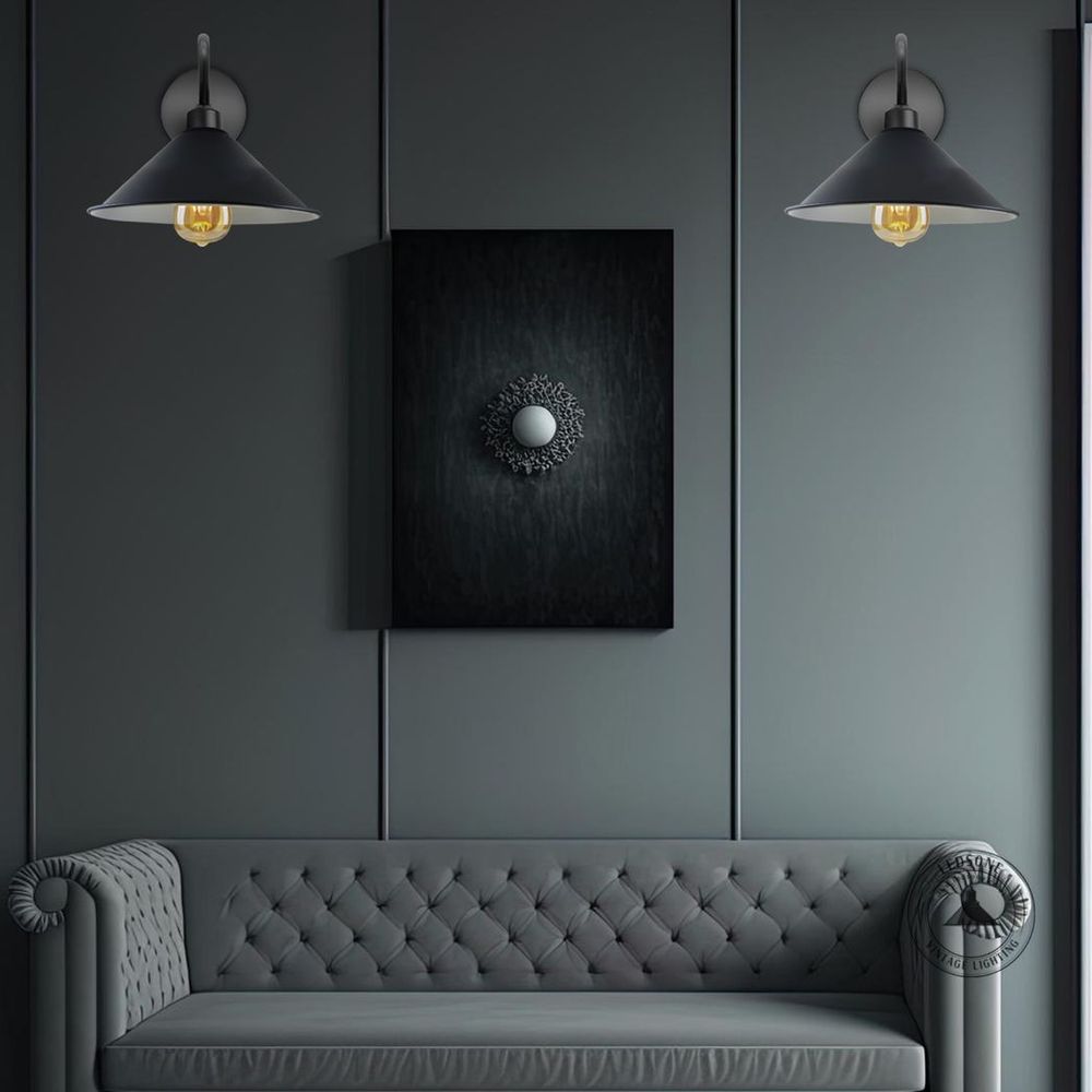 Vintage Black Wall Light Fixture, E27 Base Socket, Swan Neck Cone Shape Shade, Ideal for Indoor Lighting, 3-Year Warranty