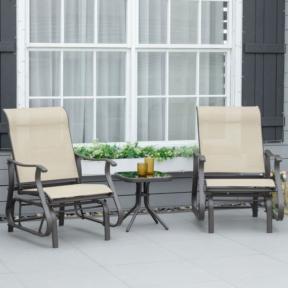 High-Quality 3PCS Outdoor Gliding Chairs w/ Table Set - Patio Garden Furniture - Khaki