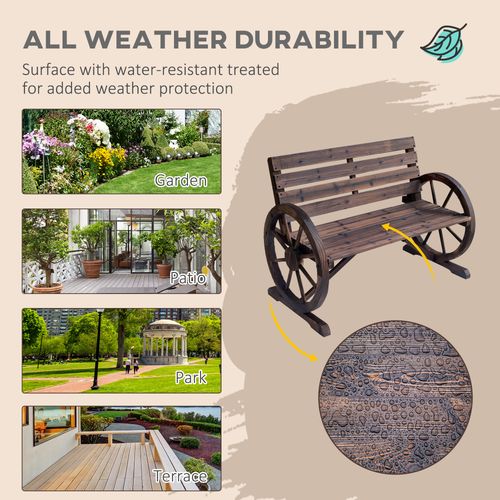 Outsunny Wagon Wheel Wooden Bench-Brown