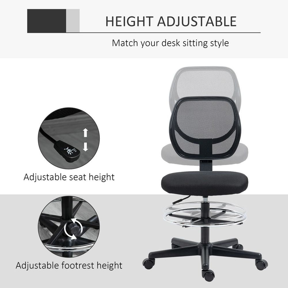 High-Quality Vinsetto Adjustable Draughtsman Chair with Footrest - Black