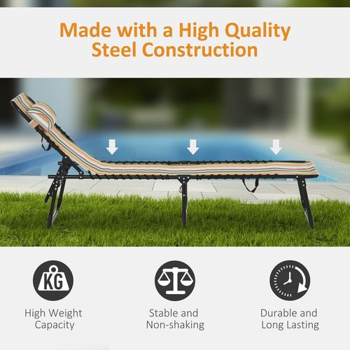 Outsunny Folding Beach Chair Chaise Lounge 4 Adjustable Positions, Multicolored