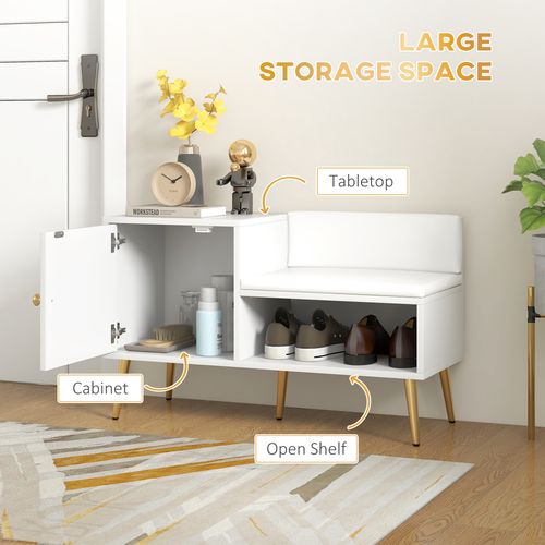 HOMCOM Upholstered Entryway Shoe Bench with Storage Cabinet Open Shelf