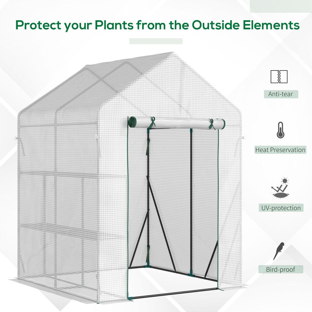 Greenhouse for Outdoor, Gardening 2 Tier Shelf, PE Cover, 143x143x195cm, Green