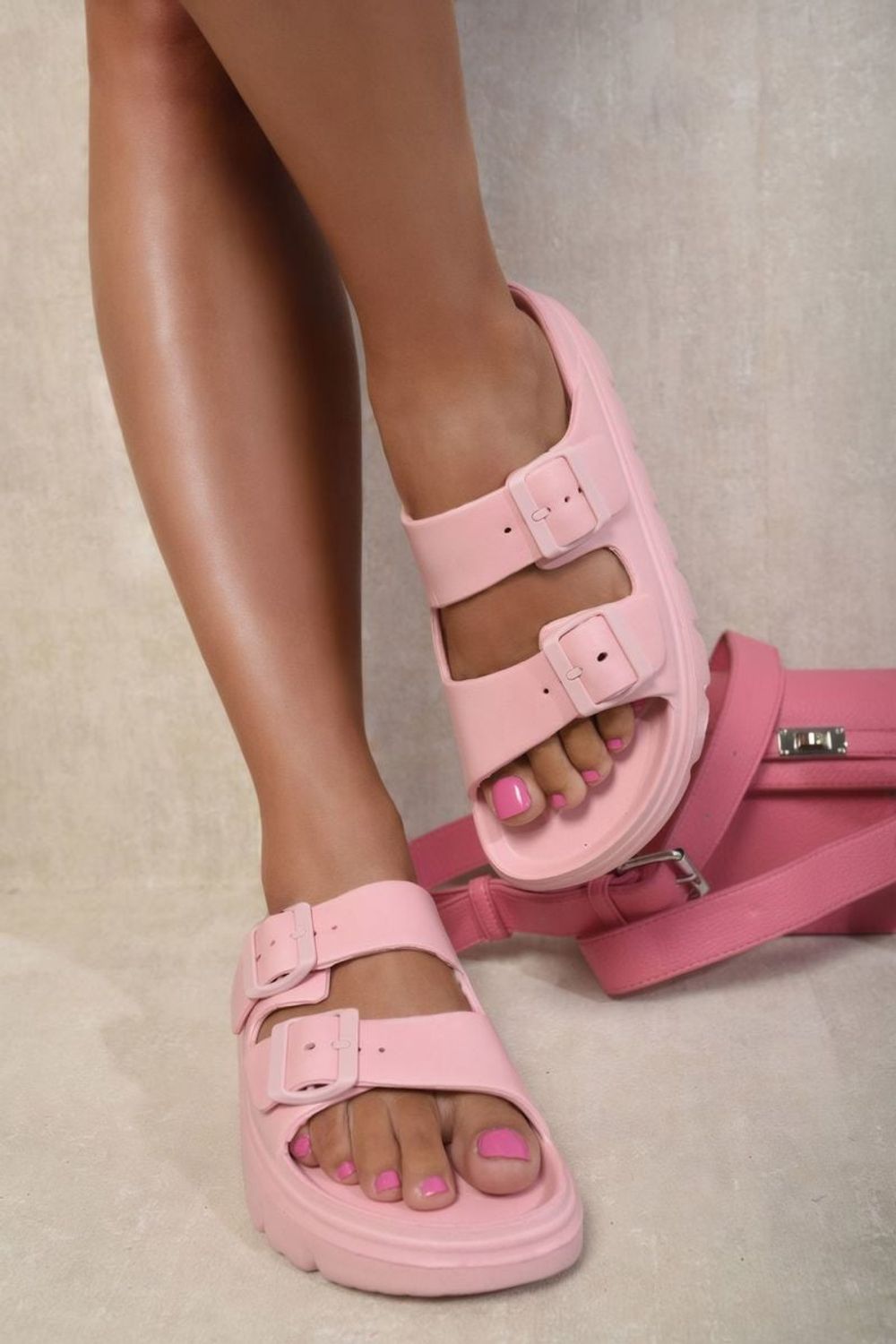 Bold & Comfortable: Double Strap Chunky Slide Sandals