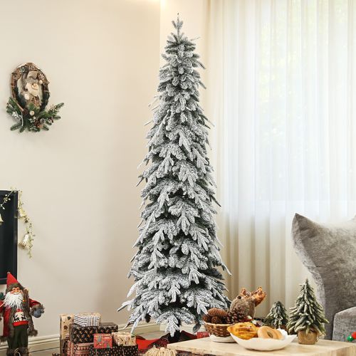 HOMCOM 6ft Flocked Pencil Christmas Tree with Auto Open, Steel Base