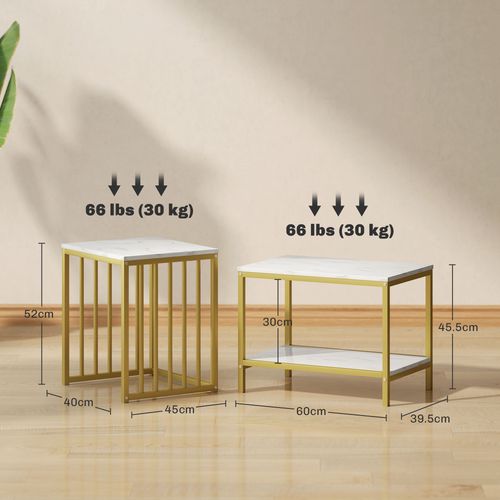 HOMCOM Modern Coffee Table Set of Two w/ Steel Frame Marble-Effect