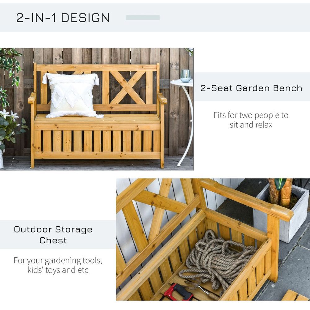 2-Seater Garden Storage Bench - Patio Wood Decor, Outdoor Seating, Weather-Resistant Finish - Professional Seller