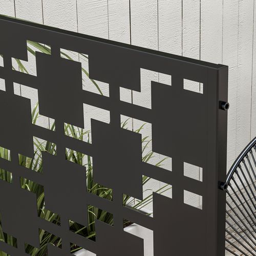 Outsunny 6.5FT Metal Outdoor Privacy Screen Panel w/ Stand, Grid Style