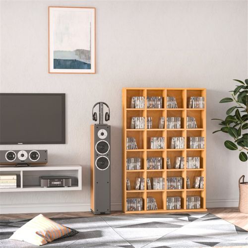 HOMCOM 480 CD/ 312 DVD Storage Unit, Media Storage Shelf, Wooden Display Unit with Adjustable Shelves, 89 x 130.5 cm, Beech Wood Finish