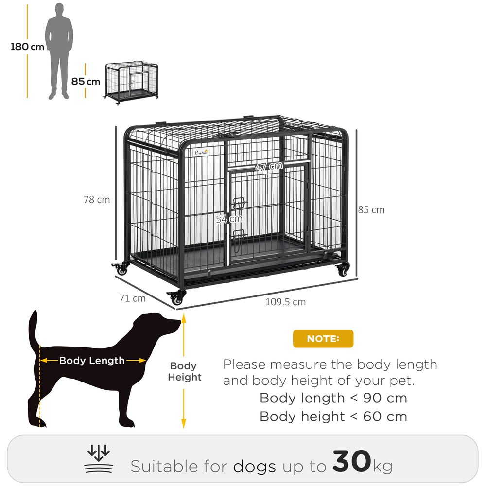 PawHut Metal Dog Cage Kennel Locking Door & Wheels Removable Tray Openable Top For Large Pets 109.5 x 71 x 78 cm