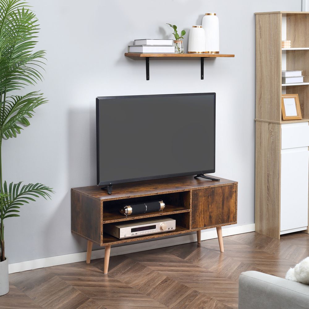 HOMCOM TV Unit Cabinet for TVs up to 55", TV Stand with 2 Storage Shelves and Cupboard for Living Room, Bedroom, Brown