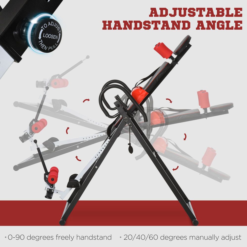 HOMCOM Adjustable Gravity Inversion Table with Safety Belt Red Black