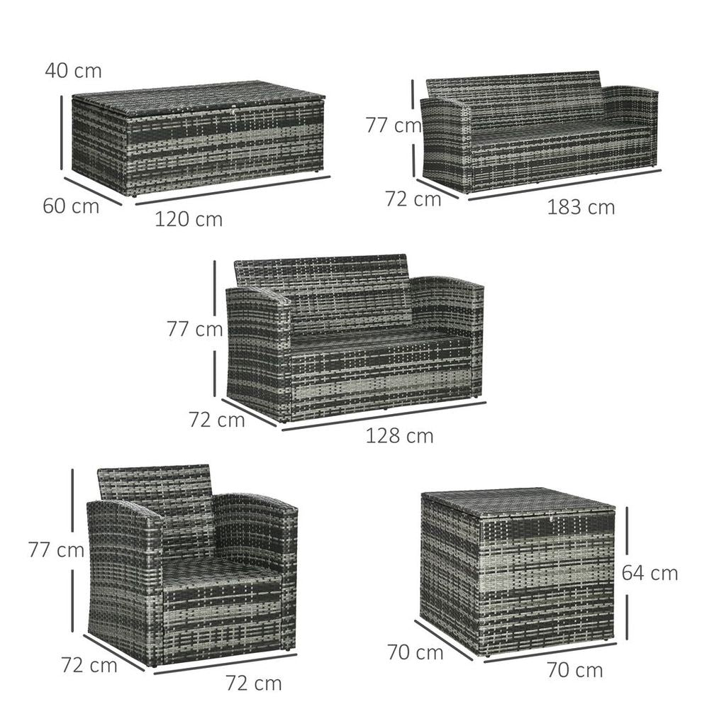 Outsunny 6 PCS Patio Rattan Sofa Set - Grey, with Storage - High Quality Outdoor Furniture