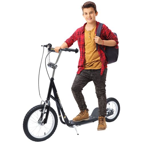 HOMCOM Kids Scooter, Teen Kick Scooter with Rubber Wheels, 16" Front Wheel, Height Adjustable Handlebar, Dual Brakes, Kick Stand, for 5+ Years