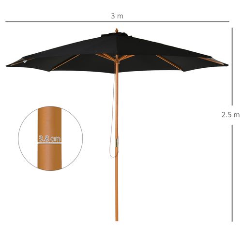 Bamboo Wooden Market Patio Umbrella  3 x 2.5 m