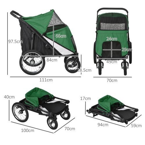 PawHut Pet Stroller Foldable Design with Cushion for M and L Dogs, Dark Green