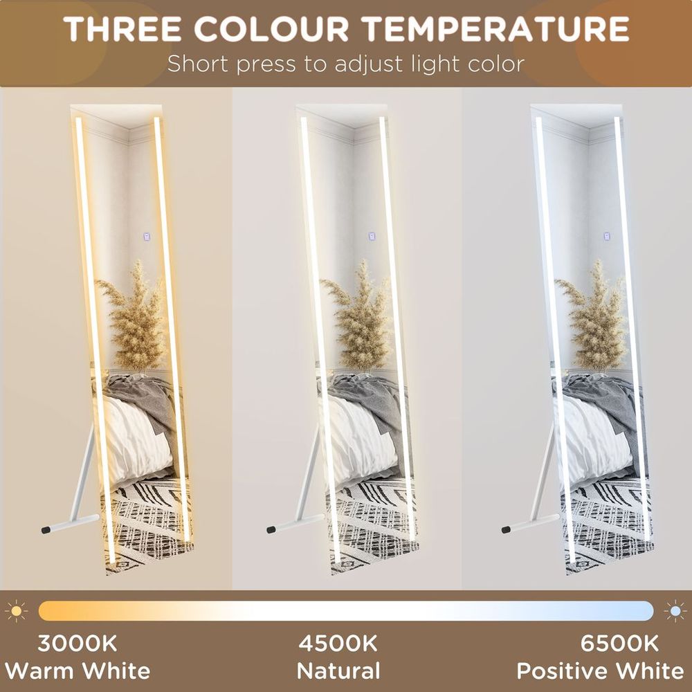 HOMCOM LED Lighted Full Length Mirror Dimmable Full Size Body Mirror for Bedroom