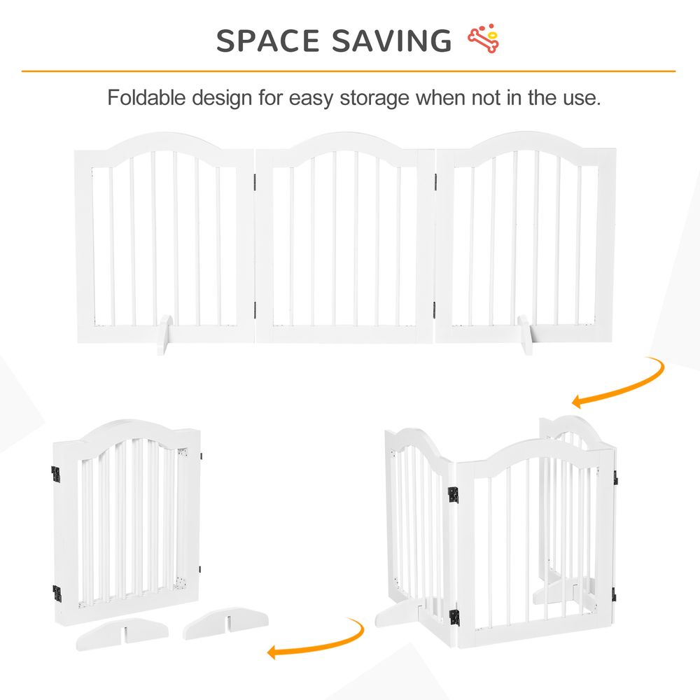 PawHut Freestanding Pet Gate Safety Barrier 3 Pannel w/ Support Feet White