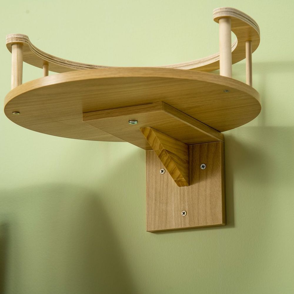 Premium Wall-Mounted Cat Shelf - Cushioned, Guardrails, 34x34x10.5cm - Beige