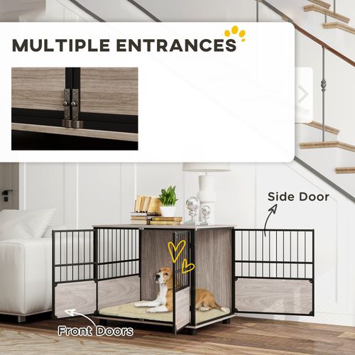 PawHut 80cm Dog Crate Furniture Dog Cage End Table Indoor w/ Doors, Cushion