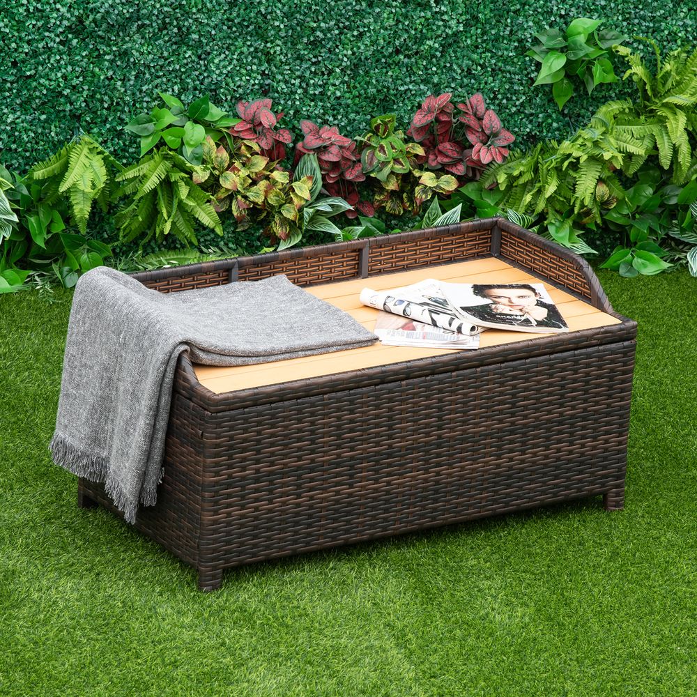 Premium Rattan Garden Storage - 102Lx51Wx51H cm Brown - Cabinet Cushion Box Chest