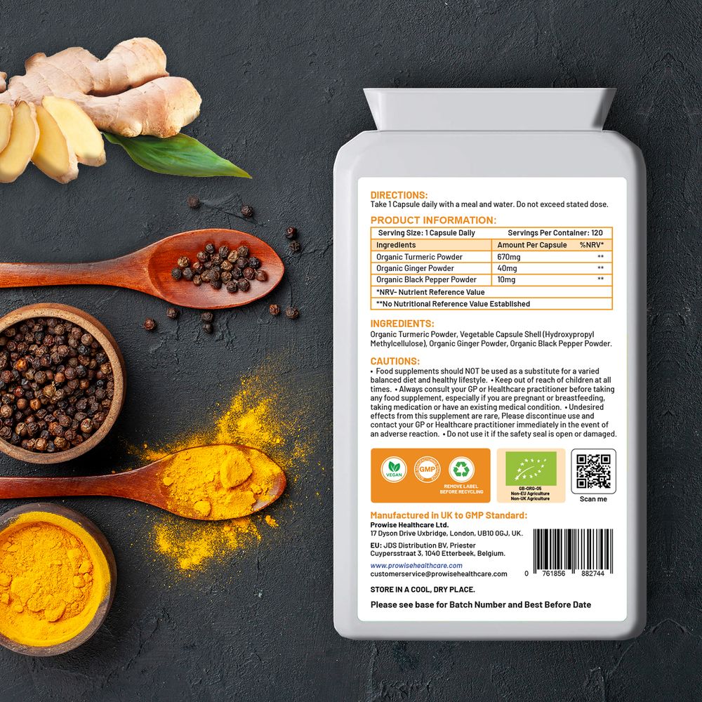 Organic Turmeric Curcumin 720mg - 120 Capsules | High Strength | Vegan & Vegetarian | Certified Organic by Soil Association