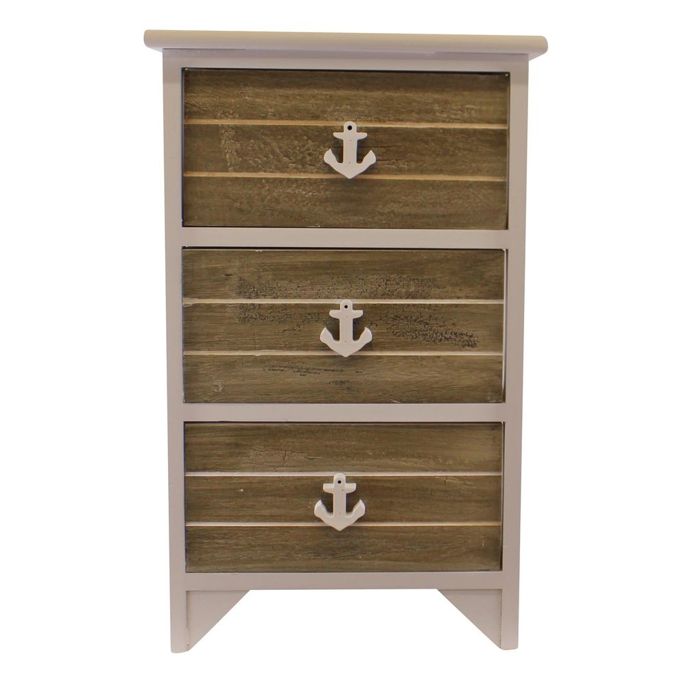 3-Drawer Nautical Anchor Chest in Grey & White | Best Quality, Ideal for Nautical-Themed Decor