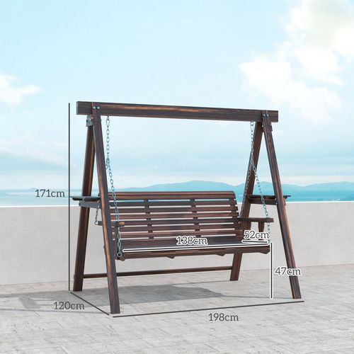 Outsunny 3 Seater Wooden Garden Swing Chair with Side Tables