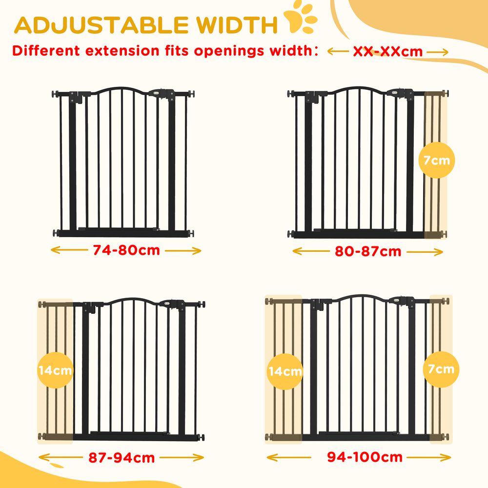 PawHut Adjustable Pet Gate - Safety Barrier for Pets - 74-100cm - Metal - Auto-Close - Black