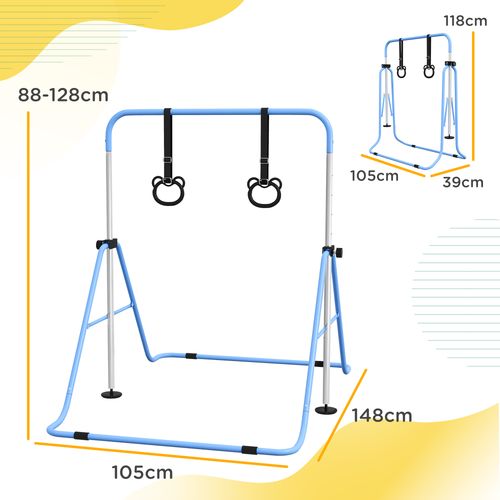 HOMCOM Adjustable Height Foldable Kids Gymnastics Bar with Non-Slip Mats