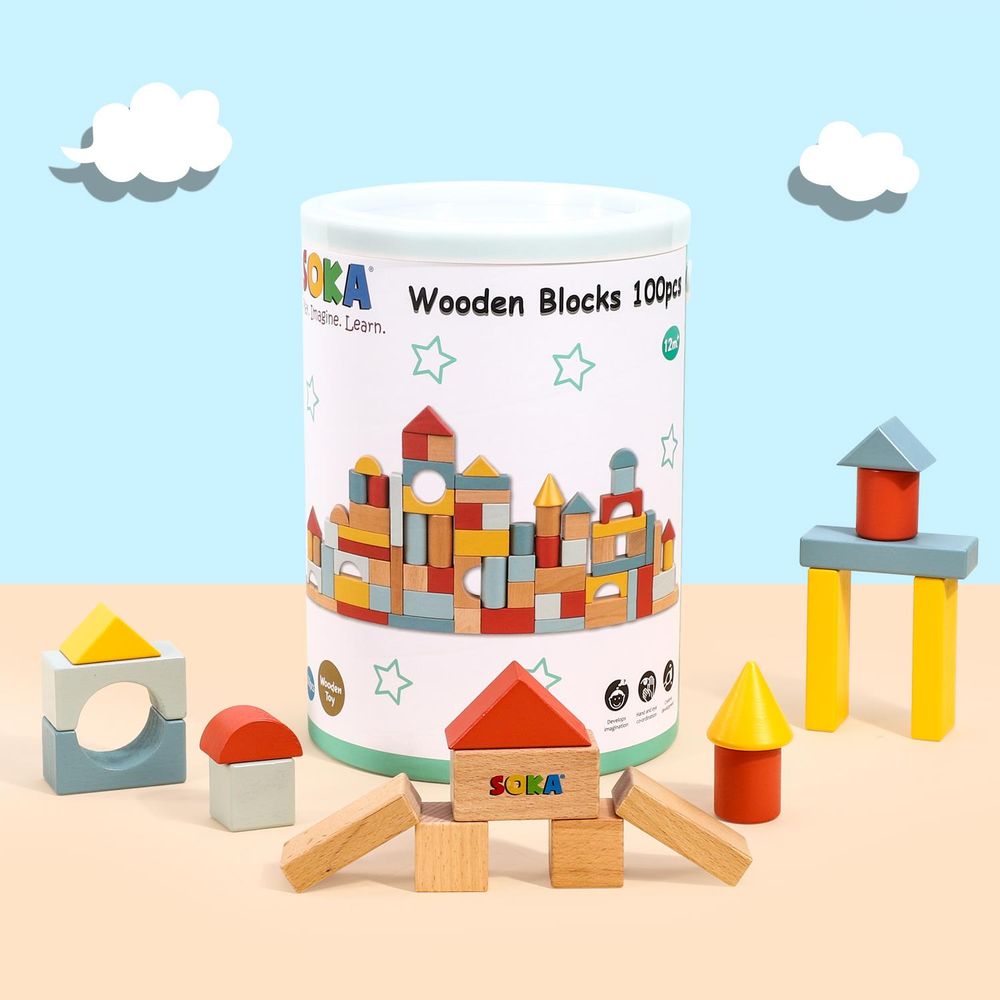 100pcs SOKA Wooden Blocks in New Color: High-Quality Construction Toy for Creative Kids 0000463