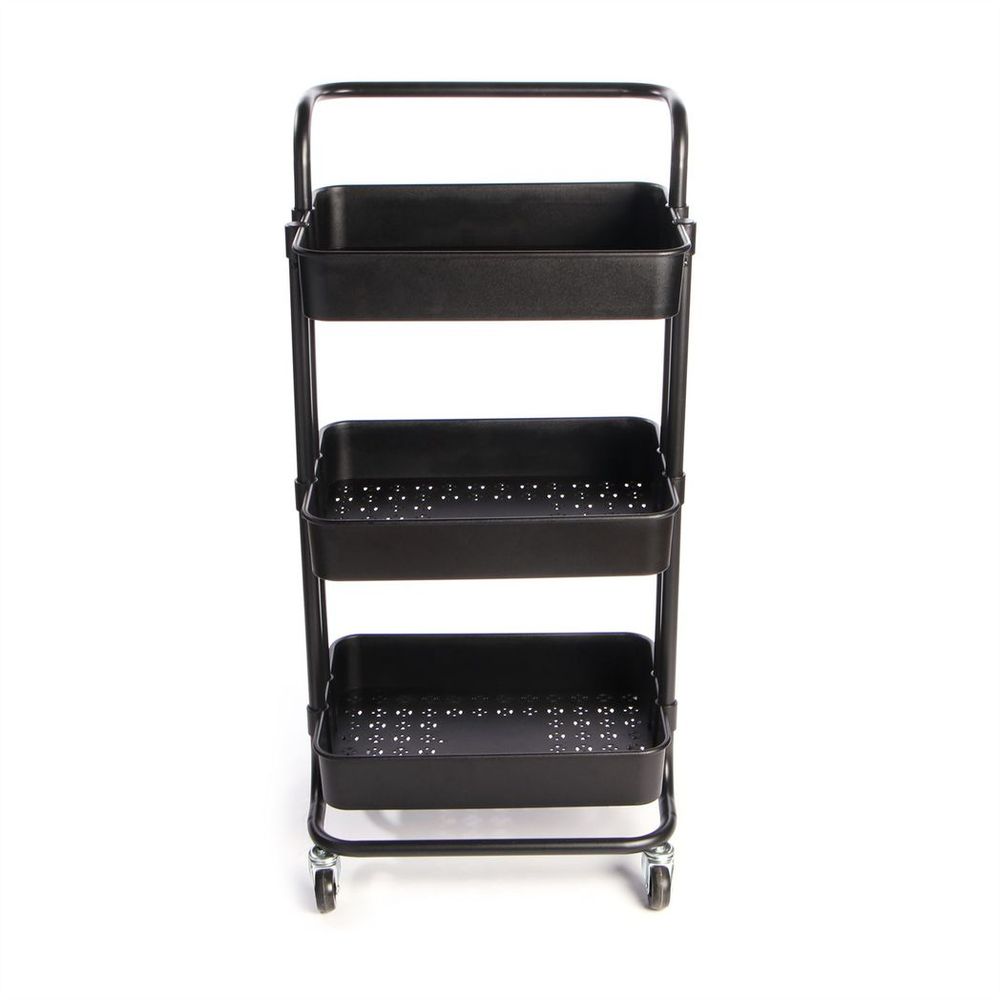 3 Tier Black Storage Trolley | M&W | Easy Assembly | Rust-Resistant | Versatile