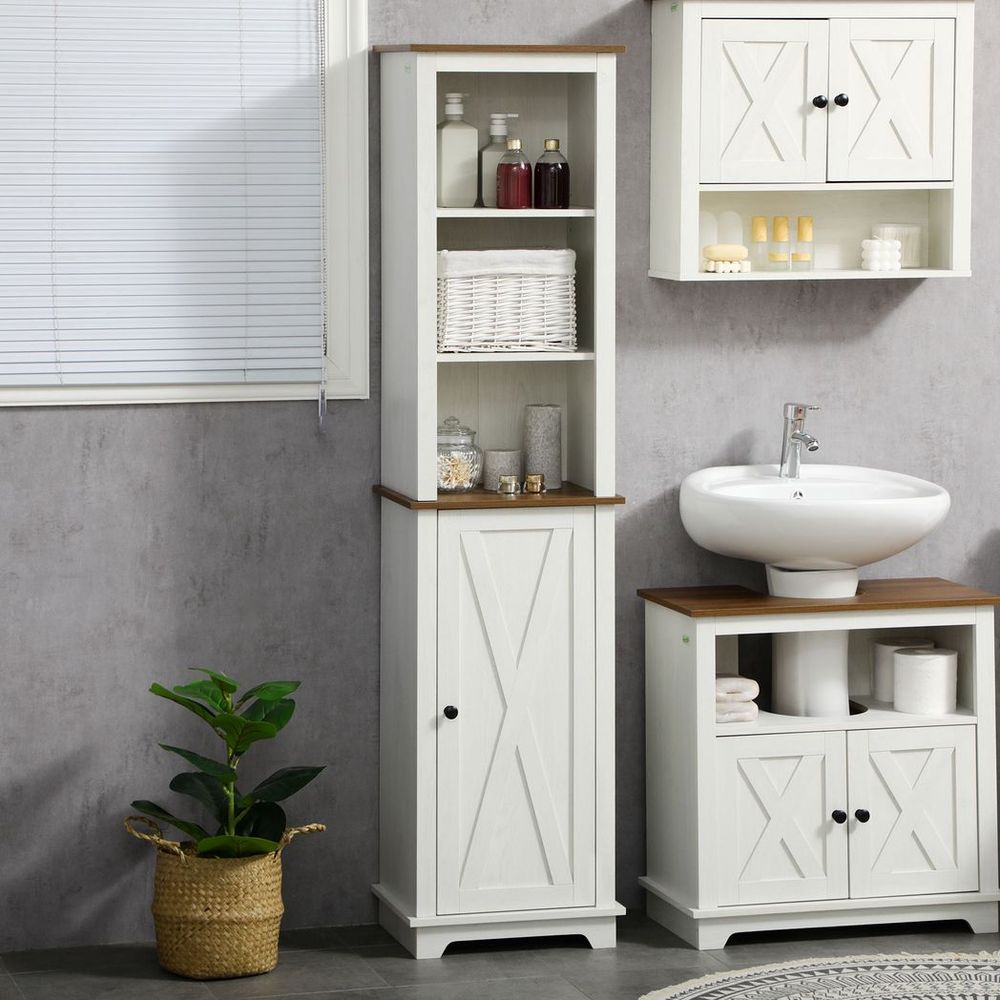 Tall Bathroom Cabinet Storage Cupboard with Door, Adjustable Shelves