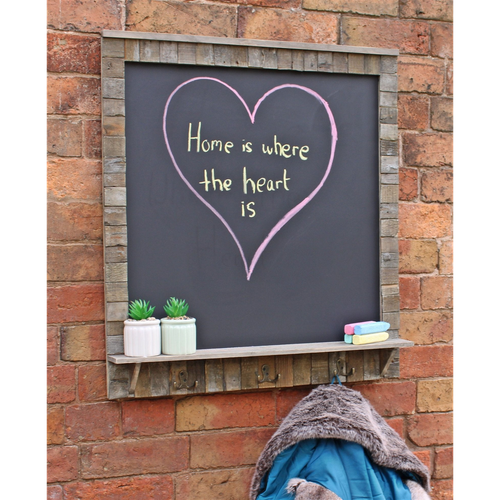 Large Blackboard with Driftwod Effect Surround, Shelf and 3 Double Hooks