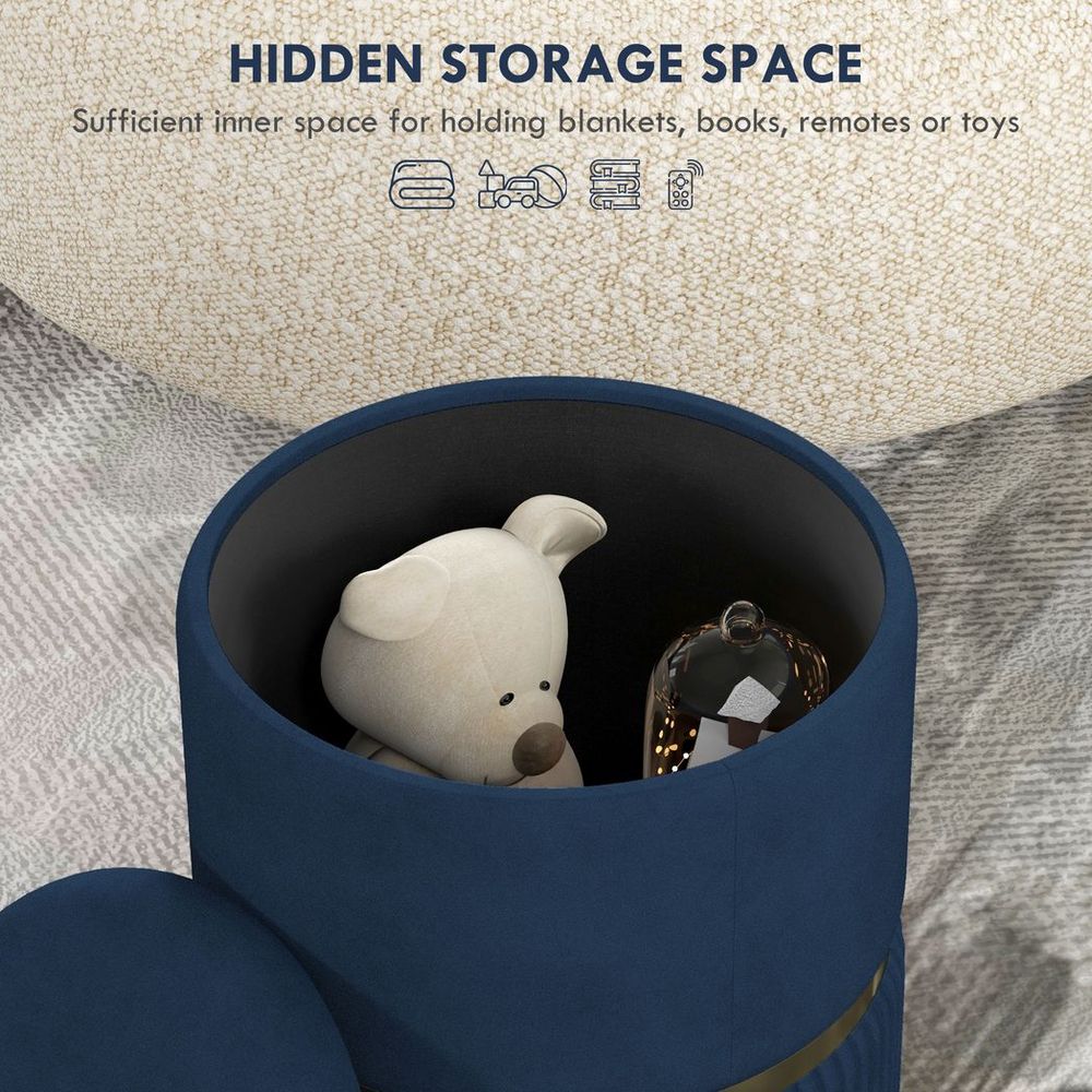 HOMCOM Round Pouffe, Storage Footstool with Cushioned Top, Hidden Space