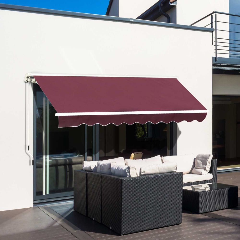Outsunny 3m x 2.5m Manual Retractable Awning - Sturdy Frame, Water-Resistant Fabric, Easy Installation